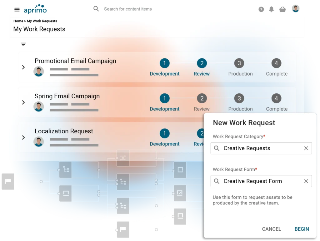 Workflow Atatus and Work Request Intake Form screens